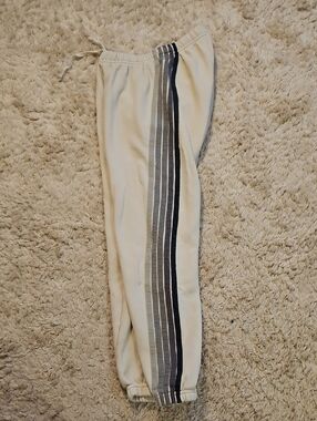 Aviator Nation 5 Stripe  Cream Joggers with Grey & Black Side Stripes